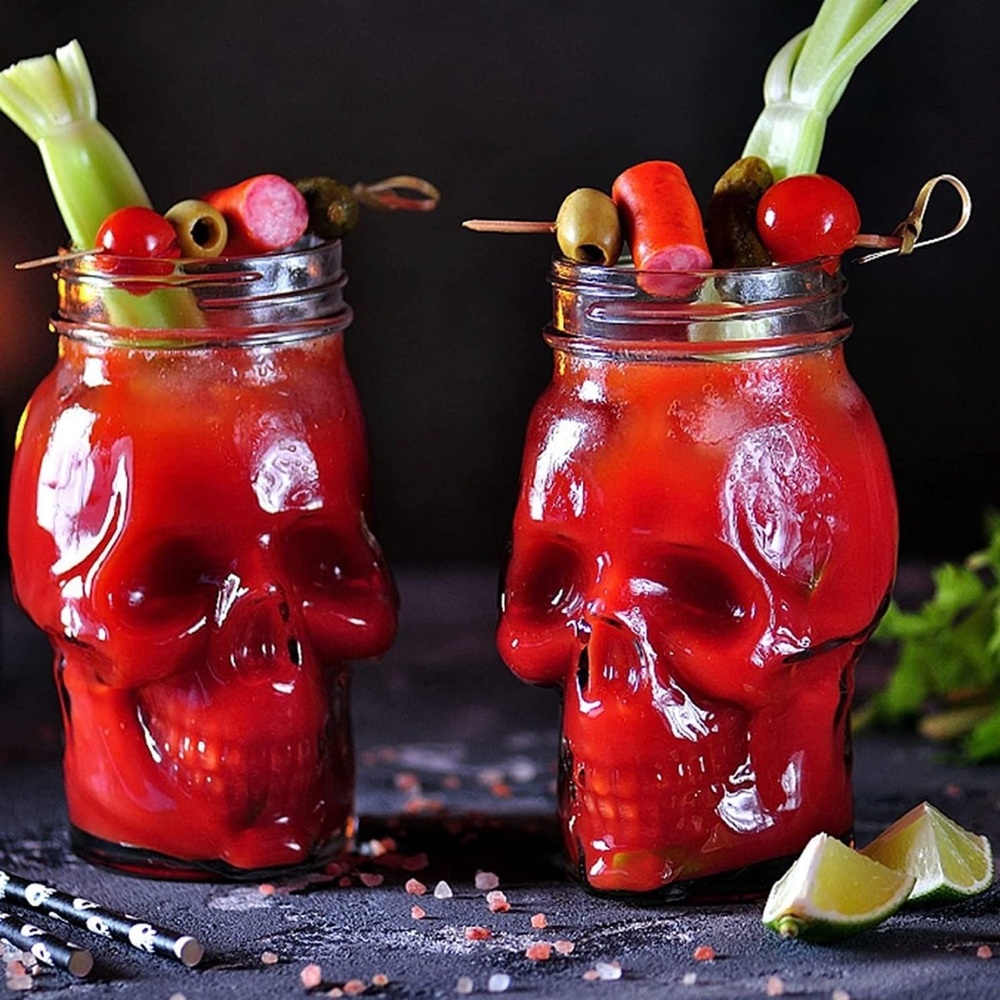 Skull Mason Jar Mugs with Lids & Straws (Set of 2)